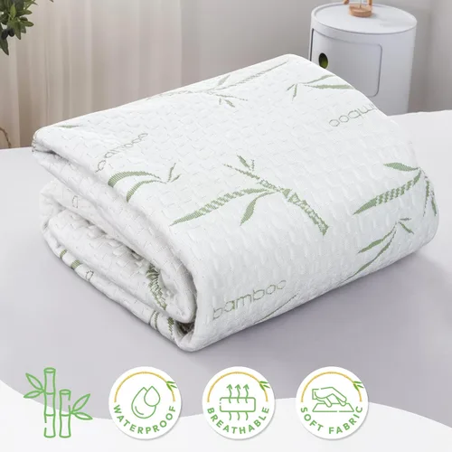 Miniatura 7 de Hannah Linen Protector de colchón de bambú, 100% impermeable, funda de colchón individual – Funda de colchón de bolsillo profundo ajustable de hasta