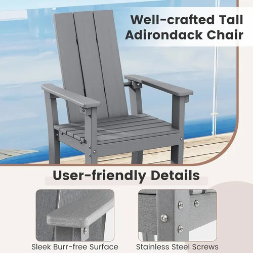 Miniatura 6 de Giantex Silla Adirondack de 52 pulgadas de alto, taburete de bar de polietileno de alta densidad para exteriores con respaldo ergonómico, Gris