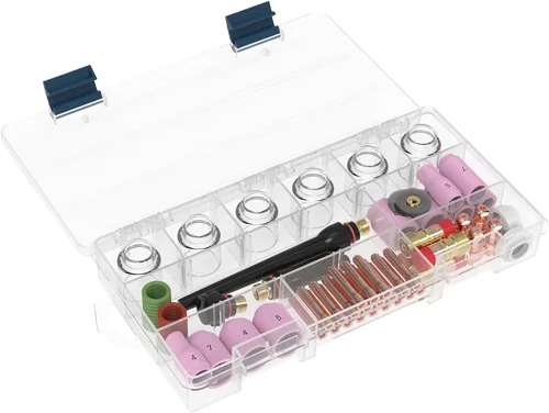 Miniatura 10 de TOOLIOM Kit de 49 piezas de accesorios para antorcha de soldadura TIG, lente de gas gruesa, copa de vidrio, copa de cerámica, kit de tapa trasera