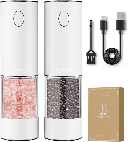 Miniatura 14 de TOMEEM Juego de molinillo eléctrico de sal y pimienta de mayor capacidad mejorado recargable con luces LED, molinillo automático de sal y pimienta