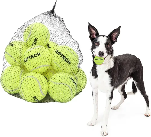 PUPTECK Pelotas de tenis chirriantes para perros, juguetes de pelota hinchable de entrenamiento de 2.5 pulgadas, paquete de 12 paquetes para perros