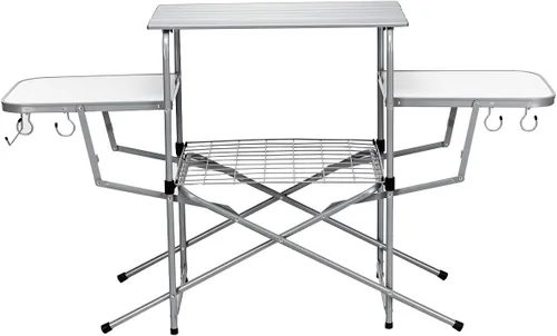 Miniatura 9 de GYMAX Mesa de campamento plegable de aluminio, mesa de parrilla al aire libre con mesa auxiliar, ganchos y bolsa de transporte, mesa de picnic
