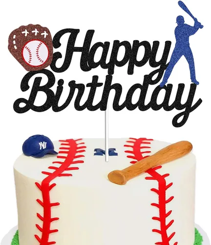 Decoración de pastel con temática de béisbol – Decoración para pastel de cumpleaños / béisbol / fiesta deportiva (purpurina negra)