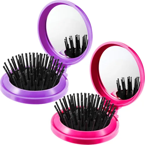 Miniatura 15 de Boao Paquete de 2 Cepillos de Cabello con Espejo de Viaje Plegables Redondos Portátiles Plegables de Bolsillo Mini Peine Compacto de Tamaño de Viaje