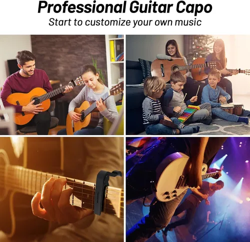 Miniatura 5 de Cejilla de guitarra, cejilla negra, soporte para púas en la cejilla para guitarra acústica y eléctrica, ukulele, mandolina, banjo (negro)