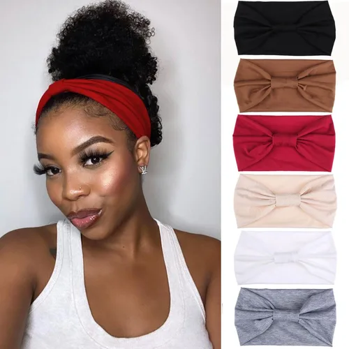 Miniatura 24 de Xtrend Paquete de 4 bandas anchas para el cabello para mujer, bandanas negras de moda, estilo bohemio, bandas gruesas para el cabello, grandes