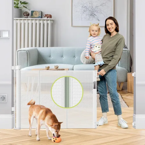 Puertas de bebé retráctiles reforzadas de 55" de ancho para puertas para prevenir que se arrastre, puerta retráctil para exteriores, puertas de
