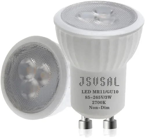 Miniatura 16 de Paquete de 2 mini bombillas LED MR11 GU10 de 1.378 in, luz blanca suave de 3000 K, CA 85-265 V, 3 W GU10 bombillas de foco de base que reemplazan