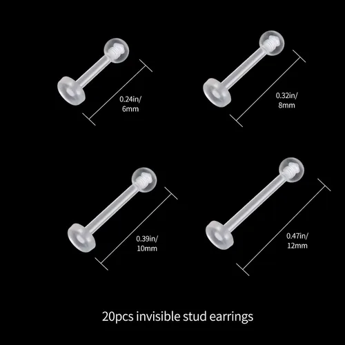 Miniatura 2 de Aretes transparentes de plástico para piercing deportivo, para el vientre, septum, ceja, labio, cartílago, tragus, labios, labio, retenedores