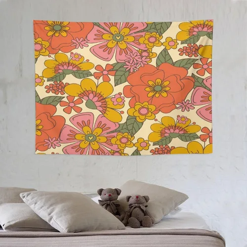Miniatura 3 de Houselerax Tapiz floral retro de los años 60 y 70, diseño hippie de primavera Groovy Flower Power Flower Boho para colgar en la pared, arte neutro