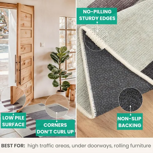 Miniatura 4 de Bloom Rugs Alfombra de pasillo lavable antideslizante de 12 pies – Beige/rosa moderno geométrico para entrada, pasillo, baño y cocina
