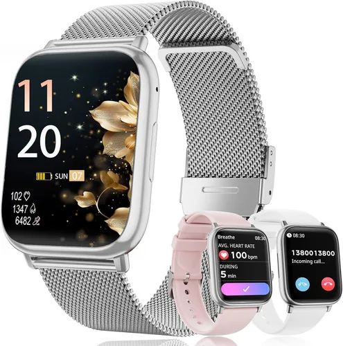Miniatura 9 de Relojes inteligentes para mujer, contestar/hacer llamadas, reloj de seguimiento de actividad física de 1.83 pulgadas con monitor de frecuencia Negro