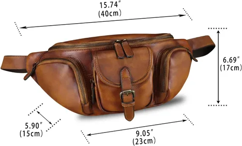 Miniatura 4 de Riñonera de cuero genuino para hombres y mujeres, bolso bandolera de cuero real, bolso cruzado de moda, bolso de cintura de moda, Marrón, Riñonera
