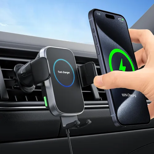 Cargador inalámbrico para automóvil, soporte de carga de 15W con sujeción automática, soporte de ventilación para carga de automóvil para iPhone 15