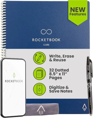 Miniatura 23 de Rocketbook Core - Cuaderno de espiral reutilizable, tamaño carta de 8.5 x 11 pulgadas, color azul marino, páginas punteadas, conectadas a