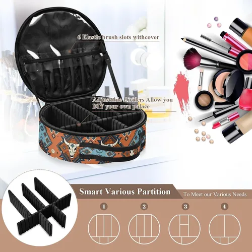 Miniatura 3 de ALAZA Bolsa de cosméticos de calaveras geométricas aztecas tribales indias, estuche organizador de maquillaje de viaje, bolsa de aseo portátil