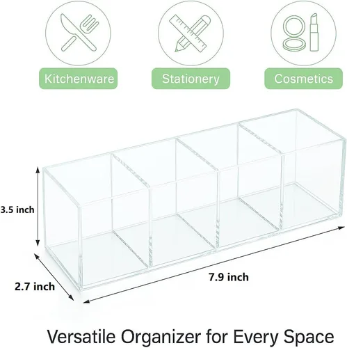 Miniatura 2 de elysolpluv Caja organizadora de acrílico transparente con 4 compartimentos, pequeña (7.9 x 2.7 x 3.5 pulgadas), hecha a mano, respetuosa