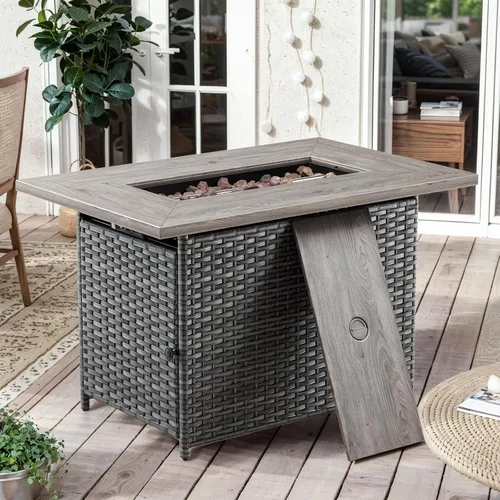 Miniatura 8 de HUMMUH Mesa cuadrada de propano de 30 pulgadas, fogata de gas al aire libre de 50,000 BTU con tapa y roca de lava, mesa de acero 2 en 1 para porche