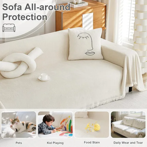 Miniatura 5 de OstepDecor Funda de Sofá de Chenilla, Fundas de Sofá Beige Lavables, Fundas de Sofá Seccional para Sofá en Forma de L, Funda Manta de Sofá, Fundas