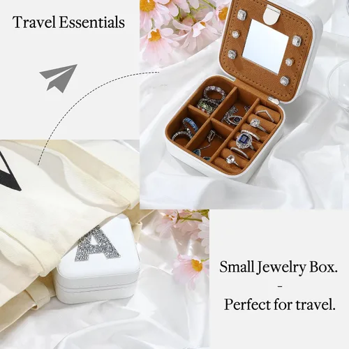 Miniatura 3 de Joyero pequeño Traveli - Joyero organizador Joyero de viaje pequeño blanco con soporte para joyas, artículos esenciales de viaje, regalo
