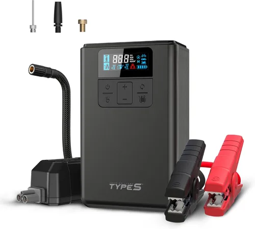 Tipo S Dynamic Flex DF10 - Arrancador de 12 V con compresor de aire - Arrancador portátil de automóvil e inflador de neumáticos, hasta 6.0L de