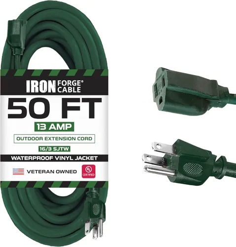 Iron Forge Cables Extensión de cable para exteriores – 16/3 de alta resistencia color verde, Verde, IFC-163G50