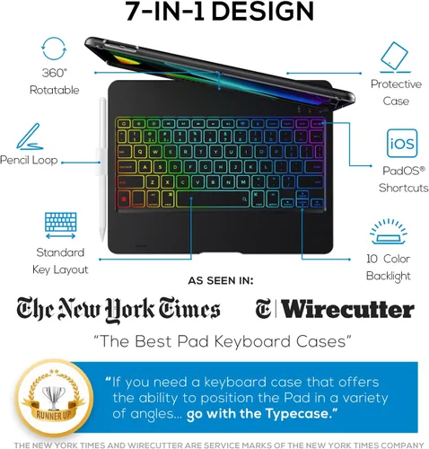 Miniatura 2 de Funda con teclado para iPad de 9ª generación (10.2 pulgadas, 2021) 360° 7 modos Retroiluminación 12 colores Delgada, ligera y protectora