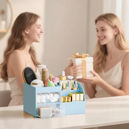 Miniatura 7 de Organizador de maquillaje con 2 cajones, organizadores de maquillaje para encimera de tocador y baño, organización de maquillaje y almacenamiento