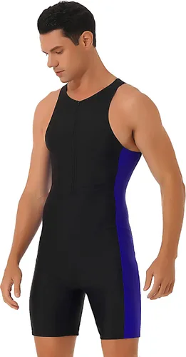 Miniatura 3 de XUNZOO Mens One Piece Sleeveless Front Zipper Color Block Swimwear Bodysuit Wetsuit Sports Wear