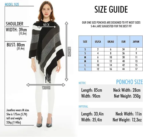 Miniatura 5 de Ferand - Suéter tipo poncho a rayas para mujer, estilo casual, chal con flecos versátiles