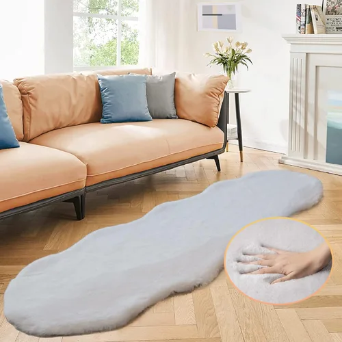 Miniatura 83 de ORINOVA Alfombra de felpa marrón claro beige de 8 x 10 pies para sala de estar, alfombra bohemia esponjosa de piel de conejo grande para dormitorio
