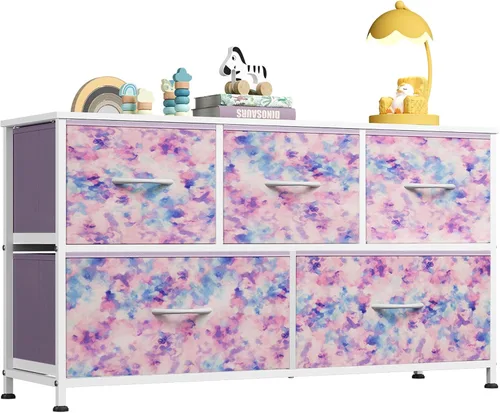 Miniatura 13 de WLIVE Cómoda para dormitorio con 5 cajones, cómoda ancha, cómoda de tela, unidad organizadora de almacenamiento con contenedores de tela