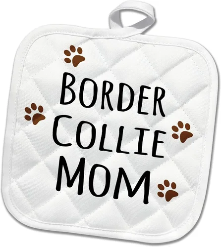 3D Rose Border Collie Dog Mom Breed-Brown Muddy Paw Prints Love-Doggy Lover-Mama Pet Owner Pot Holder, 8 x 8