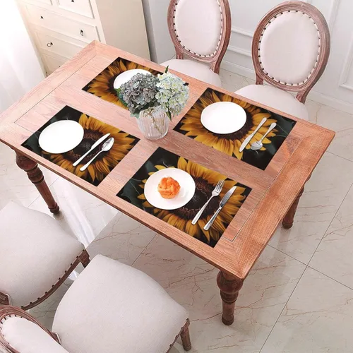 Miniatura 4 de 6 PCS PVC Placemats Set Place Mats A Sunflower Non-Slip Weave Place Mats 12" x 18" Farmhouse Table Mat Set for Family Dinners Wedding Parties