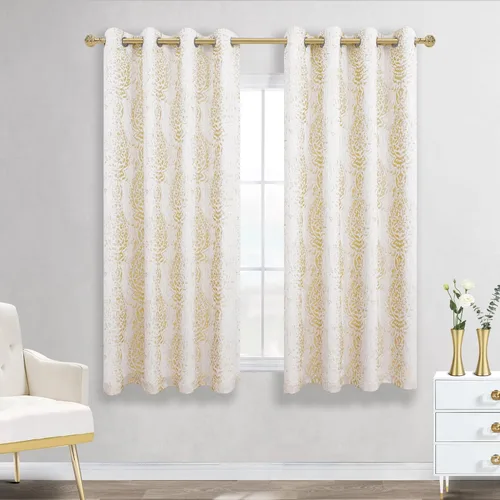 Miniatura 24 de Cortinas con patrón azul marino de 84 pulgadas de largo para sala de estar, juego de 2 paneles con ojales, estampado de medallón de damasco