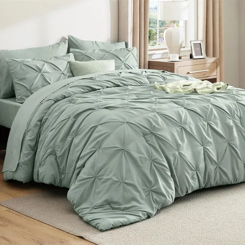 Miniatura 64 de Bedsure - Juego de edredón tamaño matrimonial verde azulado - Juego de ropa de cama tamaño matrimonial en una bolsa de 7 piezas, juego de cama 14