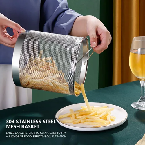 Miniatura 7 de Freidora con tapa y cesta – Vaporizador de espárragos de acero inoxidable 2 en 1 olla con vapor de malla para papas fritas, pollo, cocinar verduras