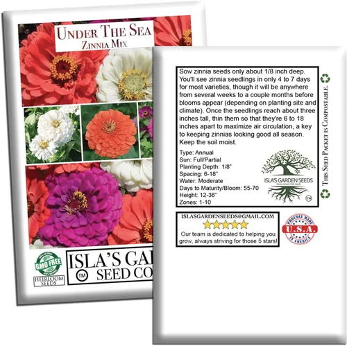 Miniatura 7 de Semillas de zinnia "Under The Sea Mix" para plantar, más de 200 semillas de flores por paquete, semillas de jardín de Isla