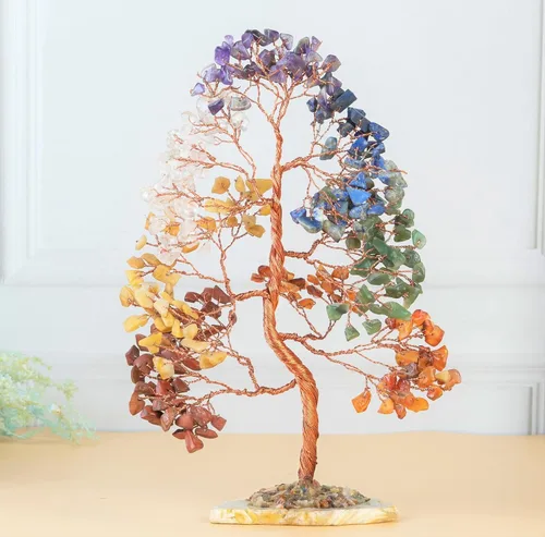 Miniatura 9 de Crocon® Árbol de la vida de 7 chakras, sabiduría espiritual, base de rodajas de ágata, árbol de cristal hecho a mano para energía positiva