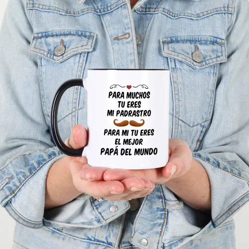 Miniatura 4 de Casitika Regalos para padrastro. Taza para el día del padre. Taza española de 11 onzas. Idea como regalo para papá en cumpleaños. Taza para Dia