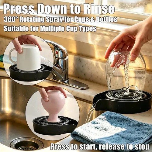 Miniatura 6 de con bandeja negra Enjuagador de vidrio Piezas Bar Enjuagador de vidrio Cabeza del grifo, Dispositivo de limpieza automática Copa de agua Tanque