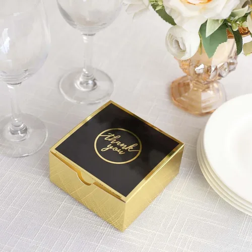 Miniatura 6 de Efavormart - Paquete de 25 cajas de regalo impresas en oro negro con texto en inglés "Thank You", 4 x 4 x 2 pulgadas, cajas de regalo de cartulina