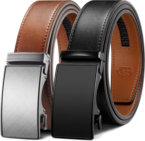 Miniatura 7 de Zitahli - 2 paquetes de cinturón de trinquete de cuero para hombre, cinturón de regalo para hombre, para vestir y casual, ajuste para adaptarse