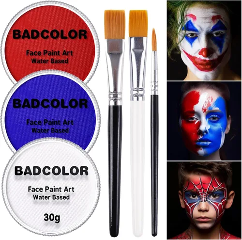 Miniatura 16 de Pintura corporal y facial negra y blanca de payaso con 3 pinceles de pintura, paleta de maquillaje SFX a base de agua para niños y adultos, pintura