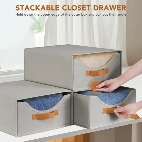 Miniatura 6 de 4 piezas 42 cm Cajones de armario y contenedores de almacenamiento de ropa de gran tamaño Cajones de almacenamiento apilables con ventana Gris