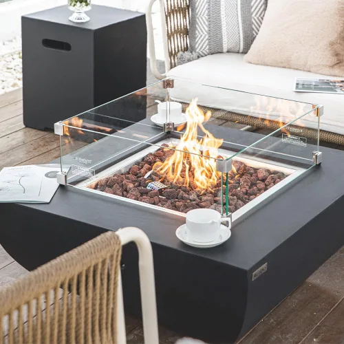 Miniatura 7 de Aurora - Mesa de fuego para exteriores, hoguera de hormigón fundido de 34 x 34 pulgadas, incluye rocas de lava de 45,000 BTU chimenea al aire libre