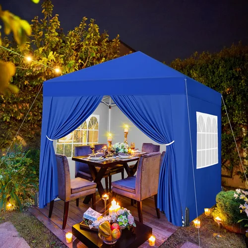 Miniatura 2 de Yaheetech Toldo desplegable de 8 x 8 con 4 paredes laterales extraíbles, tienda instantánea cerrada portátil, tienda de campaña impermeable para Azul