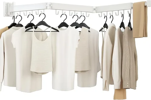 Kelisiting Tendedero de ropa, estante de secado de lavandería montado en la pared, [sin taladrar y con taladrar para elegir] Tendederos de Blanco