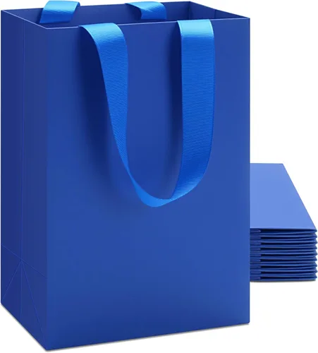 Miniatura 23 de Bolsas de regalo blancas con asas, 10 bolsas pequeñas de papel blanco de 5.25 x 3.75 x 8 pulgadas con asas de cinta, bolsa de compras de papel kraft