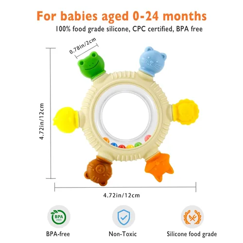 Miniatura 4 de Juguetes de dentición para bebés de 0 a 6 a 12 meses, mordedores de silicona para bebés, juguete sensorial seguro para el congelador, juguete